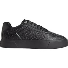 Calvin Klein Erkek Deri Ck Logo Işlemeli Düz Rahat Taban Bağcıklı Siyah Sneaker HM0HM02132-0GT