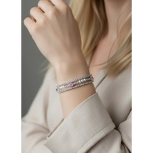 Biju Yılmaz Vip Silver 3 Şeritli Pembe Taşlı Incili Su Yolu Bileklik - 26SLBV15