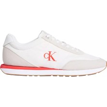 Calvin Klein Erkek Düz Rahat Taban Bağlamalı Ck Yazı Desenli Deri Krem Sneaker YM0YM01361-062
