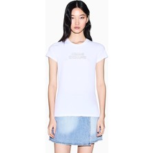 Armani Exchange Kadın Yuvarlak Yaka Pamuklu Kısa Kol Armanı Yazı Desenli Beyaz T-Shirt XW002293 AF17173-U0002