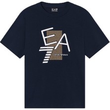Kadın Normal Kesim Ea7 Logo Desenli Yuvarlak Yakalı Kısa Kollu Pamuklu Lacivert T-Shirt 7W001095 AF21636-UB102