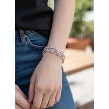 Biju Yılmaz Vip Silver 3 Şeritli Pembe Taşlı Su Yolu Bileklik - 26SLBV16