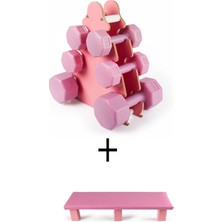 PS Spor Pembe Renk Mini Dambıl Set ve Uyumlu Stand,1kg,2kg,3kg ve Aerobik Step Tahtası