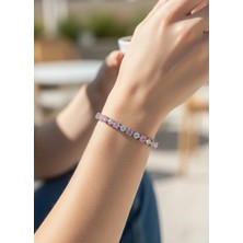 Biju Yılmaz Vip Silver Pembe Baget Taşlı Su Yolu Bileklik - 26SLBV14