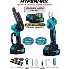 Hypermax 2’li Set Kömürsüz Çelik Şanzıman Dal Budama Makası ve Dal Budama Testeresi Çift Akülü 10 Pilli Mavi