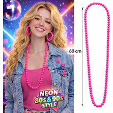 Zenvia Neon Pembe Boncuk Kolye 80 cm – Retro 80’ler 90’lar Parti Aksesuarı