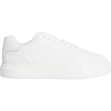 Calvin Klein Erkek Deri Ck Logo Işlemeli Düz Rahat Taban Bağcıklı Beyaz Sneaker HM0HM02132-0LB