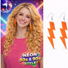 Zenvia 80’ler 90'lar Retro Neon Turuncu Şimşek Küpe 10 cm