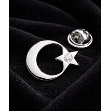 kuyumcudan 0.02 Ct Pırlanta Ay Yıldız Gümüş Yaka Rozeti