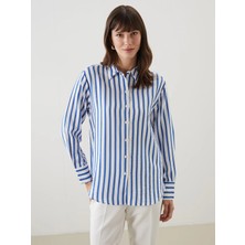 LC Waikiki Lcwaıkıkı Classic Lacivert Çizgili Kadın Gömlek