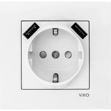 Viko Karre Beyaz Topraklı Priz + 2 USB Şarj Priz 5V-2A
