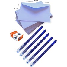 Ekm 100 Adet Mektup Düğün Davetiye Zarfı + 5 Adet Tükenmez Kalem + Toplu Iğne