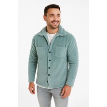 Erkek Pelüş Polar Hırka Gömlek Yakalı Ilik Düğmeli Göğüs Cepli Yumuşak - Bebe Mavisi