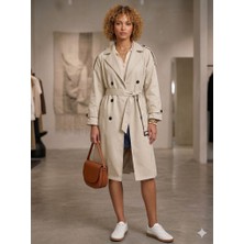 CGA Kadın Trençkot Kadın Taş Rengi Trençkot Kol Omuz Apoletli Trençkot