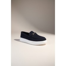 Modayak Ata M570 Lacivert Poli Beyaz Taban  Tokalı Hakiki Deri Günlük Erkek Ayakkabı