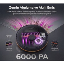 Philips Zemin ve Halı Uyumlu Otomatik Emiş Gücü Artıran 6000 Pa Motorlu Lazer Sensörlü Uygulama Destekli Şarjlı Moplu Akıllı Robot Süpürge