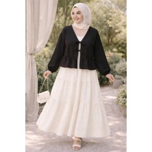 Cng Moda Önü Bağlamalı Fırfırlı Kimono Gömlek