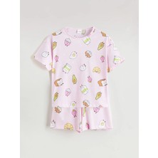 LC Waikiki Pembe Baskılı Kız Çocuk Şortlu Pijama Takımı