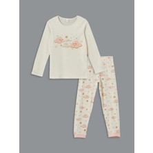 LC Waikiki Lcw Kids Ekru Bisiklet Yaka Kız Çocuk Pijama Takımı