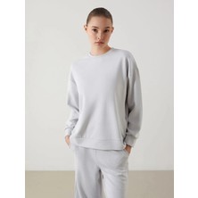 LC Waikiki Lcw Modest Gri Bisiklet Yaka Oversize Kadın Sweatshirt Tunik