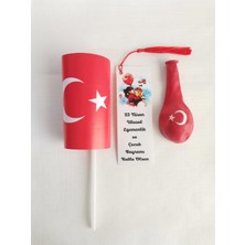 Minik Adımlar 50 Adet 23 Nisan Hediyesi Püsküllü Kitap Ayracı, Çubuklu Kağıt Türk Bayrağı  ve Ay Yıldız  Balon