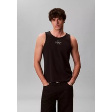 Calvin Klein Erkek Slim Fit Yuvarlak Yaka Ck Desen Kolsuz Siyah T-Shirt LV04RF850G-UB1