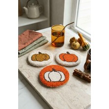 Gaonk El Yapımı Punch Nakış Balkabağı Bardak Altlığı 3’lü Set - Bohem Mutfak ve Masa Aksesuarı