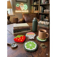 Gaonk El Yapımı Punch Nakış Meyve Konseptli 3’lü Bardak Altlığı Seti - Çilek Dondurma Lime Mutfak Dekor