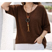 İkom V Yaka Oversize Merserize Dokulu Mevsimlik Örme Kazak