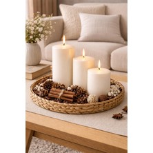 İzmir Candle 3'lü Beyaz Silindir Mum Seti 7*7/10/15 Dekoratif Mum