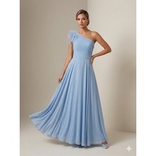 Centilmen Omuz Tüy Detaylı Şifon Abiye 6046