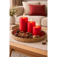 İzmir Candle 3'lü Silindir Mum Seti Kırmızı 7*7/10/15