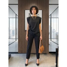 CGA Kadın Bluz Omuzları Drapeli Vatkalı Asimetrik Bluz