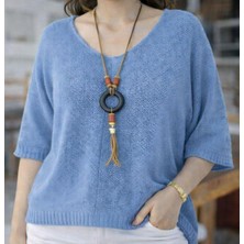 İkom V Yaka Oversize Merserize Dokulu Mevsimlik Örme Kazak