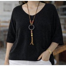 İkom V Yaka Oversize Merserize Dokulu Mevsimlik Örme Kazak