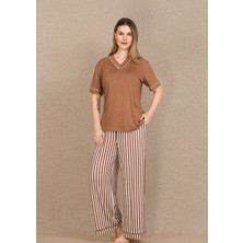 Lady Cappuccino Viskon Kadın Kısa Kol Pijama Takımı