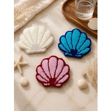 Gaonk Marine Konseptli El Yapımı Punch Nakışlı 3'lü Deniz Kabuğu Bardak Altlığı - Dekoratif Masa Aksesuar