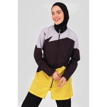 Alfasa 5 Parçalı Su Itici Paraşüt Kumaş Tam Kapalı Asimetrik Desenli Tesettürlü Mayo Spor Tunik Set
