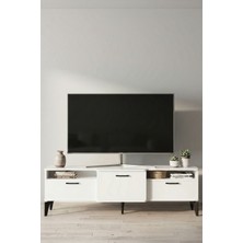 GOLDFALEZ TV Sehpası 160 cm Kapaklı Raflı Televizyon Ünitesi Salon Oturma Odası TV Sehpa 5074 Beyaz