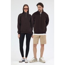 Segnante Unisex Balıkçı Yaka 3 Iplik Içi Polarlı Şardonlu Oversize Kahve Sweatshirt