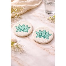 Gaonk El Yapımı Punch Nakış Nilüfer (Lotus) Çiçekli Bardak Altlığı 2'li Set - Yoga Meditasyon Dekor