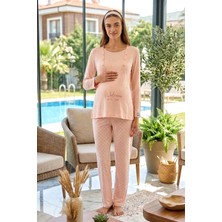 Remsa Hamile Kadın Modal Kumaş Uzun Kol Lohusa Pijama Takımı 3322 Pudra