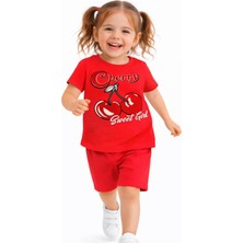 Melodi Kids Kız Çocuk Kiraz Model Şortlu Yazlık Alt Üst Pamuklu Takım