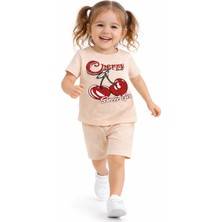 Melodi Kids Kız Çocuk Kiraz Model Şortlu Yazlık Alt Üst Pamuklu Takım