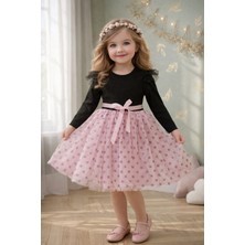 Lina Baby Bloomm Siyah  Uzun Kollu Kız Bebek Elbise Tül Etekli Fiyonklu Şık Model