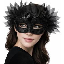 Zenvia Siyah Taşlı Venedik Lüks Tüllü Parti Maskesi
