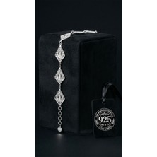 Roza Silver 925 Ayar Geleneksel Telkari El Işi Karo Mekik Motifli Sıralı Gümüş Bileklik