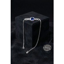 Roza Silver 925 Ayar Gümüş Rodyum Renk Safir Taşlı Gurmet Zincir Detaylı Bileklik