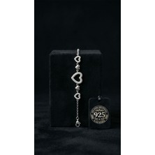 Roza Silver 925 Ayar Gümüş Rodyum Kaplama Zirkon Taşlı Sıralı Kalp Bileklik