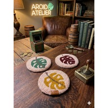 Gaonk El Yapımı Punch Nakış Deve Tabanı (Monstera) Bardak Altlığı Seti 3'lü - Modern Ev Dekor